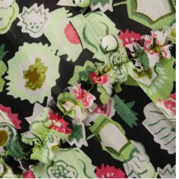 Cinq A Sept Lucille Tiered Ruffle Floral Midi Dress Abstract Green Prairie 0 NWT - Picture 12 of 15